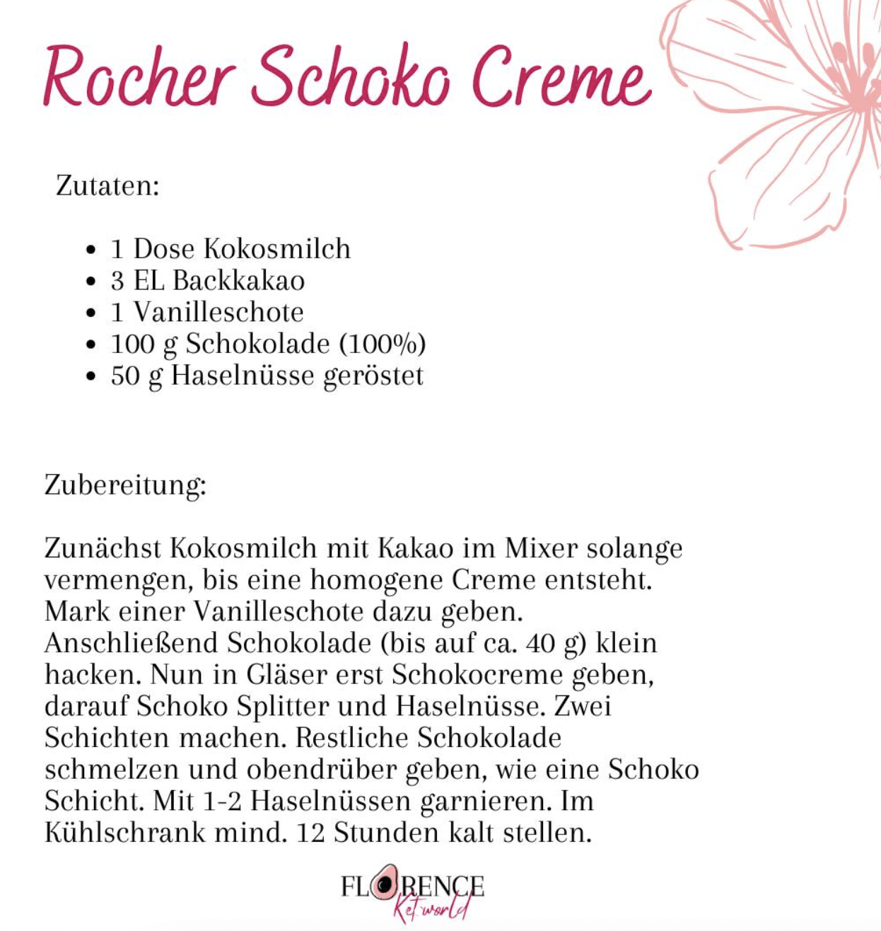 Ketogene Rezepte: Keto Ferrero Rocher Creme. Diese Creme basiert auf der Kombination aus Schokolade und Haselnuss, ist cremig und fluffig. Zudem Keto, Vegan und Zuckerfrei.